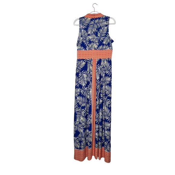 WISP Ella Jersey Maxi Dress Sleeveless V-Neck Tropical Print Blue Orange Size 12 - Picture 8 of 8